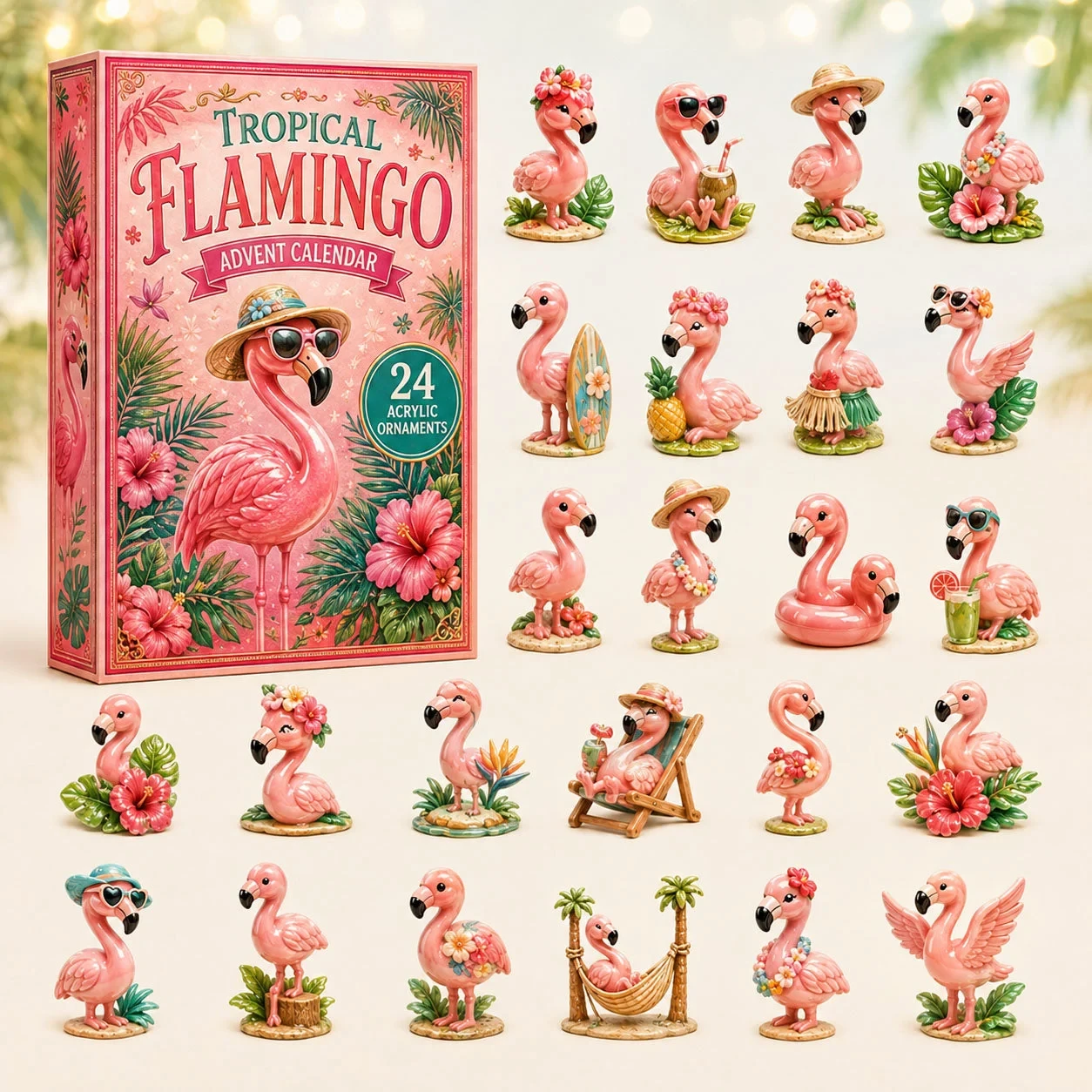 Tropical Flamingo Advent Calendar Summer Home Decor Funny Gifts For Flamingo Lovers