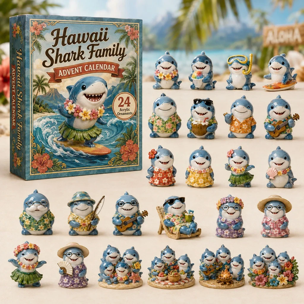 Shark Family Hawaii Advent Calendar Summer Home Decor Funny Gifts For Shark Lovers