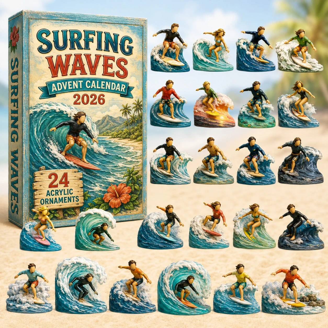 Surfing Waves Advent Calendar Summer Ornament Advent Calendar Special Gifts For Surfer
