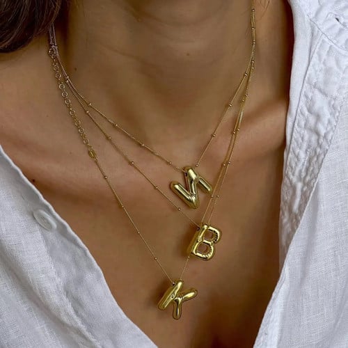 Alphabet Balloon Bubble Initial Letter Pendant Necklace for Women