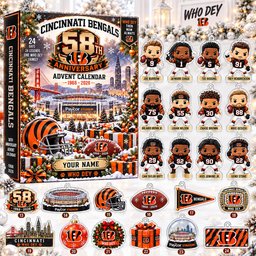 Custom Name Cincinnati Bengals 58th Anniversary Advent Calendar 2026 For Football Fans