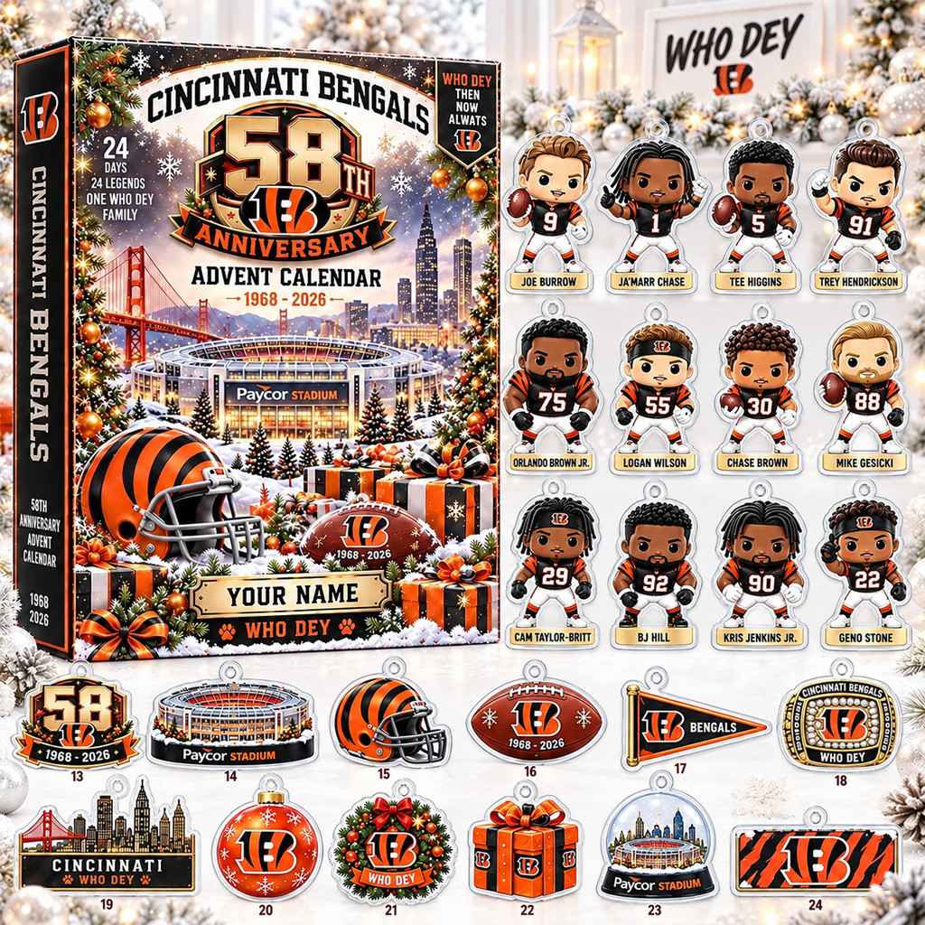 Custom Name Cincinnati Bengals 58th Anniversary Advent Calendar 2026 For Football Fans
