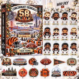 Custom Name Cincinnati Bengals 58th Anniversary Advent Calendar 2026 For Football Fans