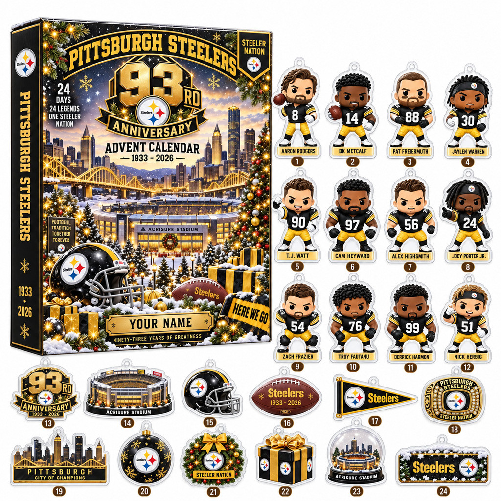 Custom Name Pittsburgh Steelers 93th Anniversary Advent Calendar 2026 For Football Fans