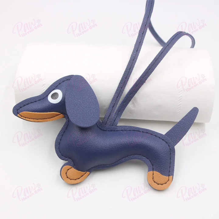 Car Dachshund Dog Keychain Fashion PU Leather Dog Keychains For Women Bag Pendant Jewelry Trinket Key Ring Key Holder Gift