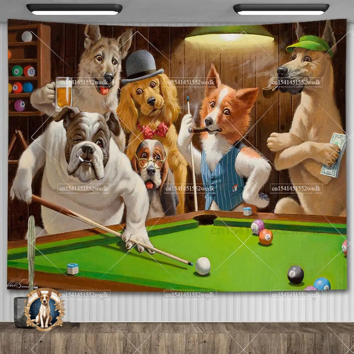 Cassius Marcellus Coolidge Dogs Playing Poker Illustration Wall Decor Tapestry Kawaii Tapestries Aesthetic Bedroom Decoration Home accessories
