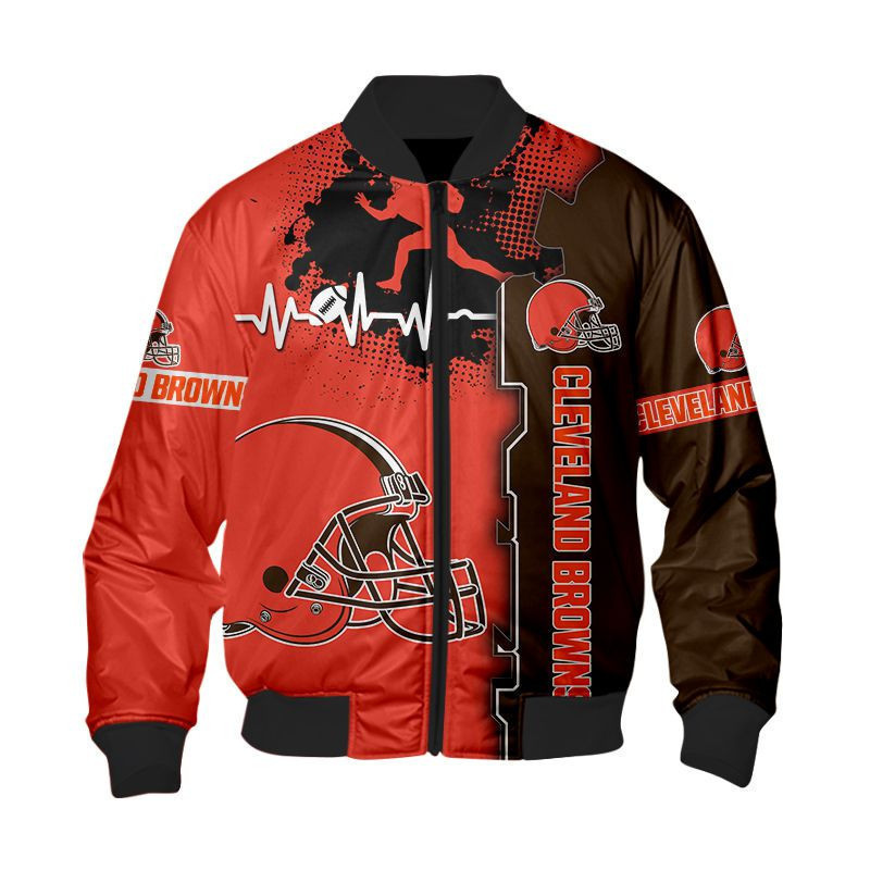 Cleveland Browns Heart ECG Line Pattern Bomber Jacket - Orange/ Brown ...
