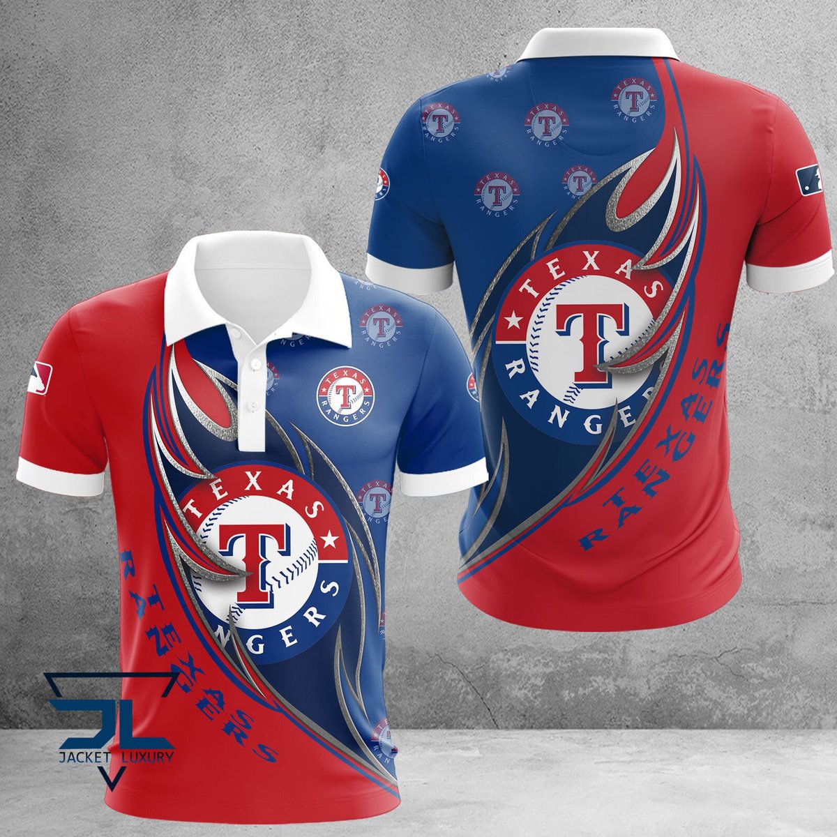 Texas Rangers Pattern Material Texas Rangers MLB Logo Pattern Two Team Colors Mix Printed 3D Polo ...