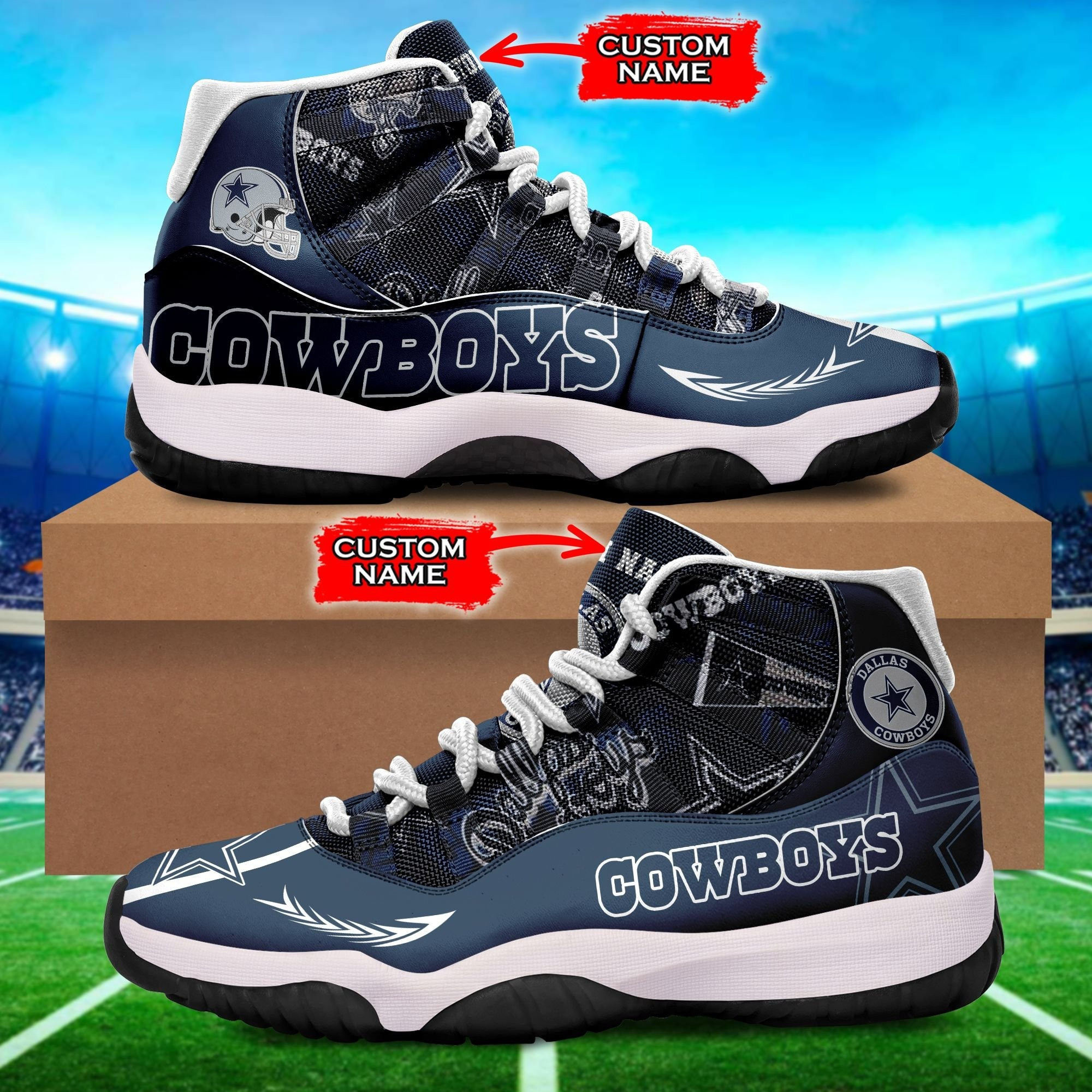Jd11 Dallas Cowboys NFL Custom Name White And Blue JD11 Sport Shoes For Men ...