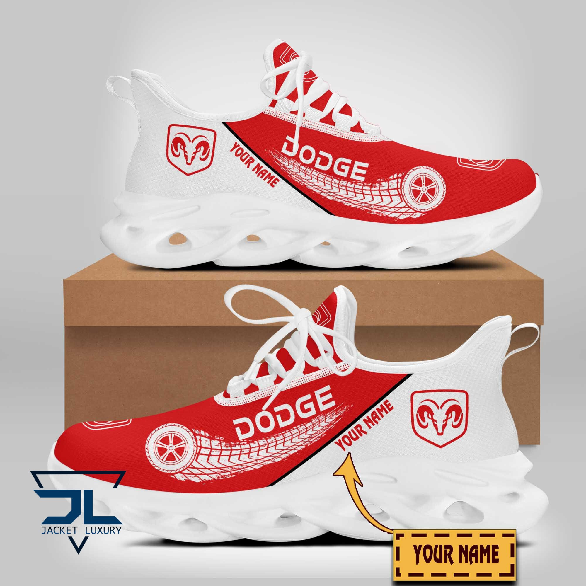 Custom Name Dodge White Wheel And Logo Max Soul Sneakers Running Sports ...