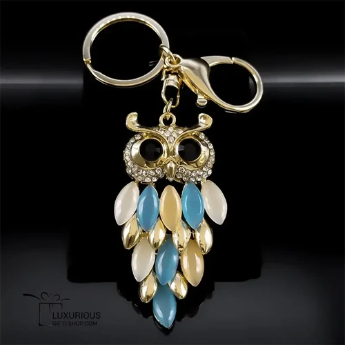 Creative Owl Crystal Alloy Keychain Car Holder Handbag Purse Bag for Female