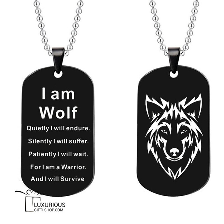 I am Wolf Dog Tag Necklace