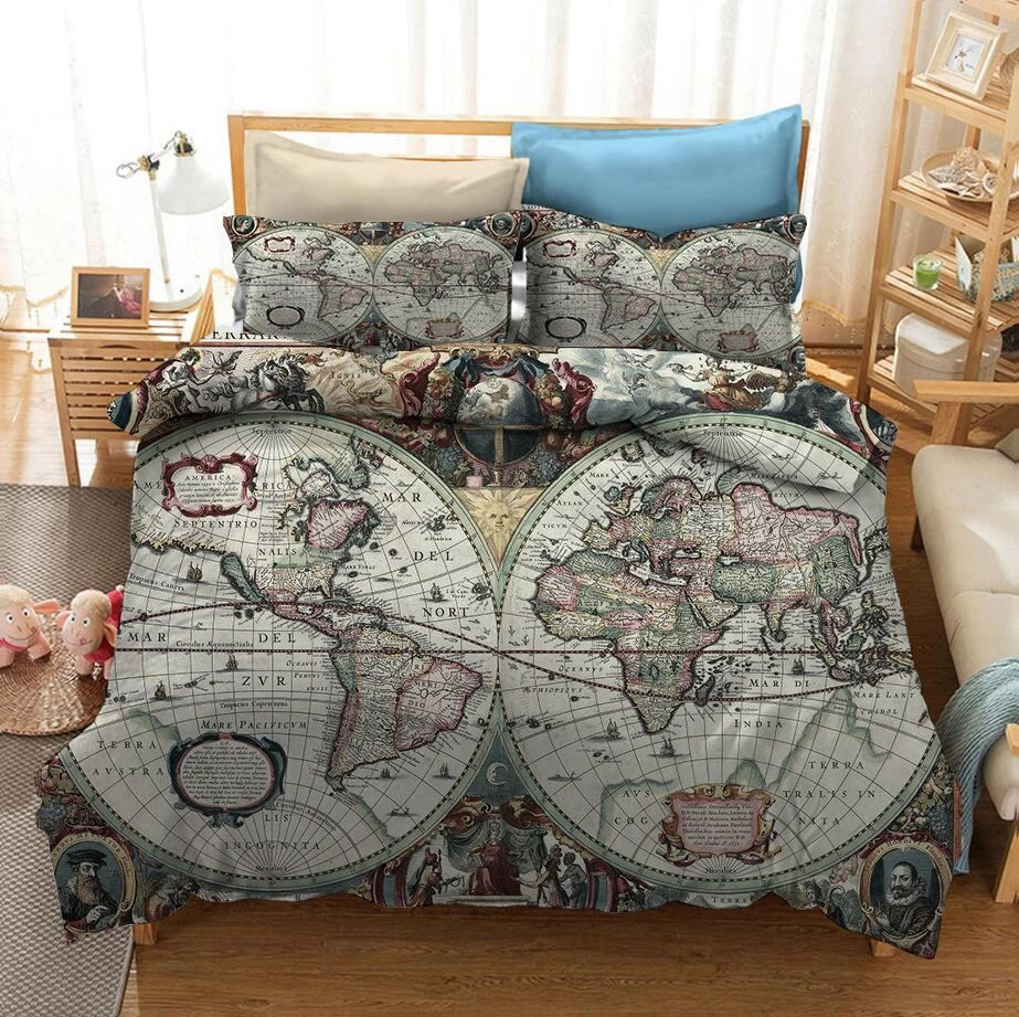 Map Of The World 6 Duvet Quilt Bedding Set - Amazinggiftbox