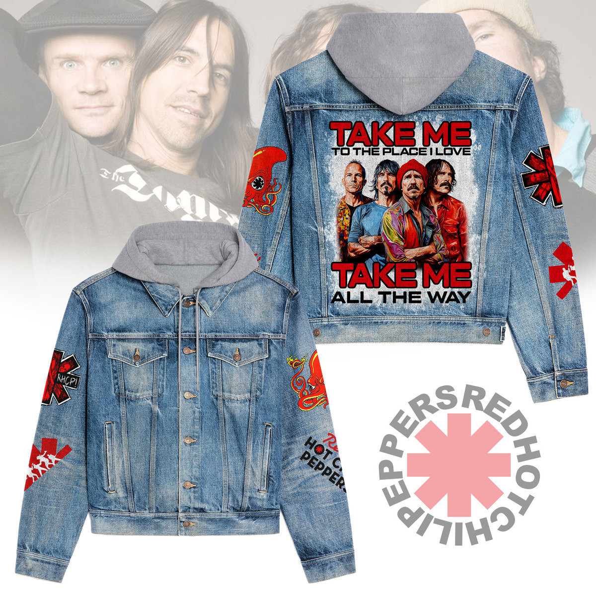 Pappers Facket Premium Hooded Denim Jacket Red Hot Chili Peppers Tmn - Kapotan