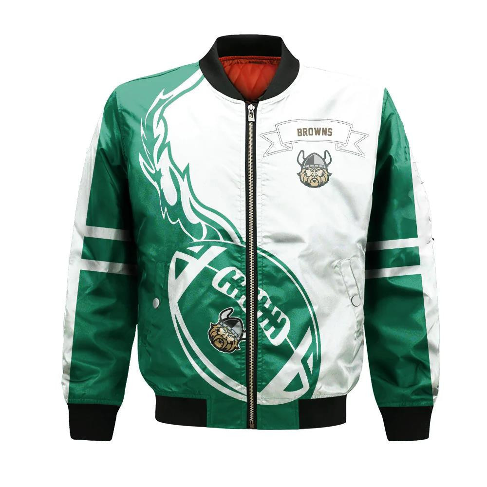 Cleveland Browns Bomber Jacket 3D Printed Flame Ball Pattern - Kapotan