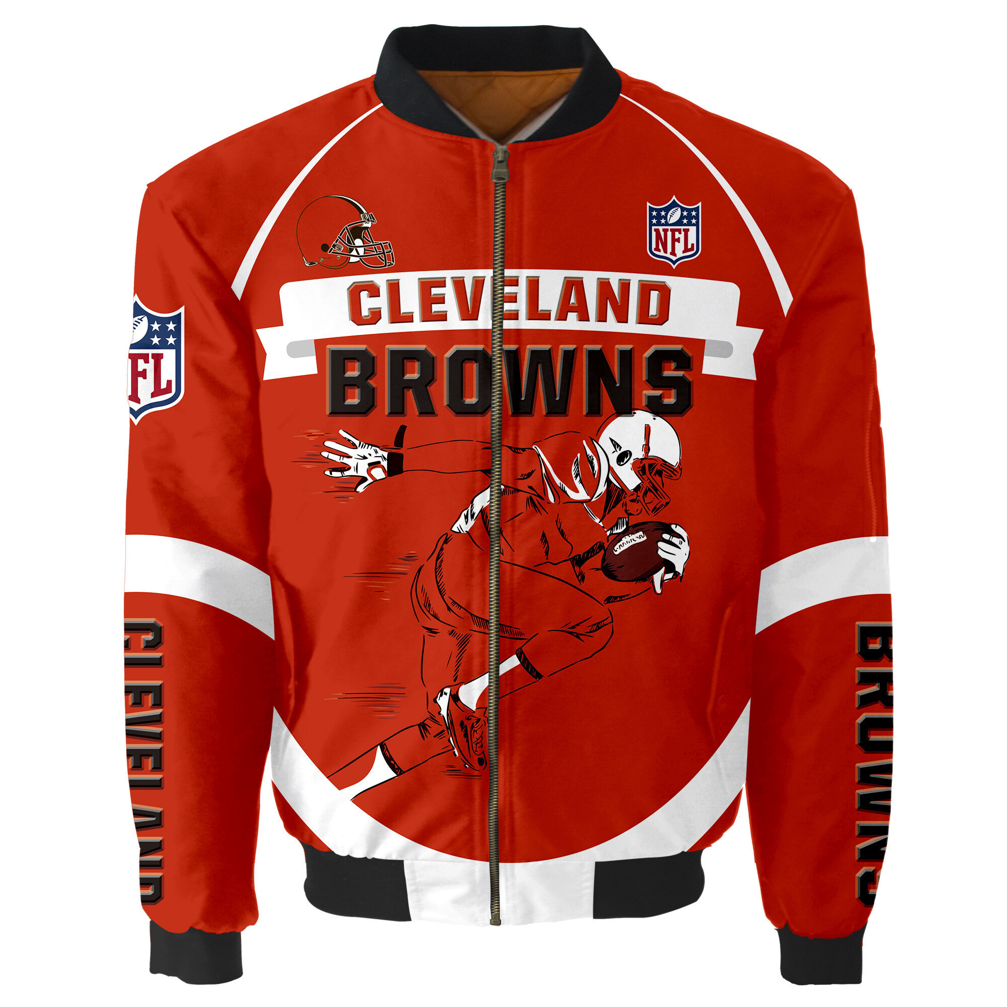 Cleveland Browns Players Running Pattern Bomber Jacket - Red - Kapotan