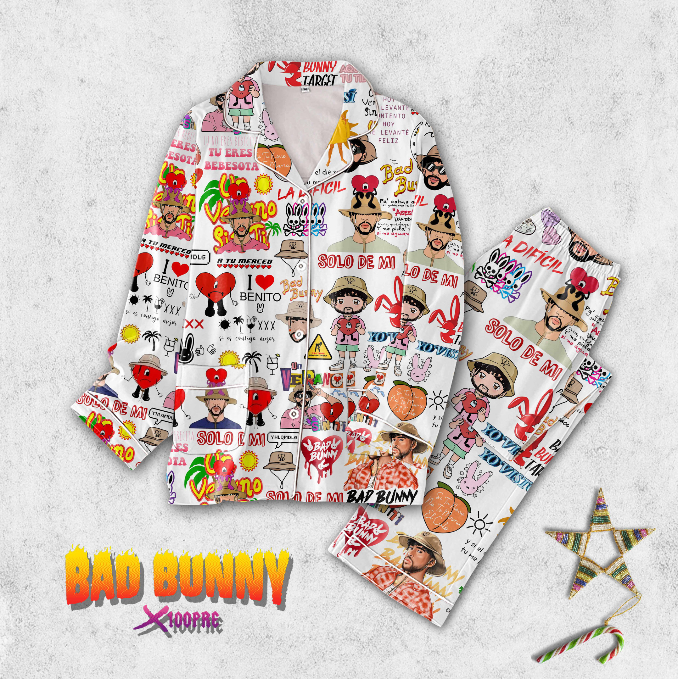 Premium Bad Bunny Button Down Pajamas Pa - Kapotan