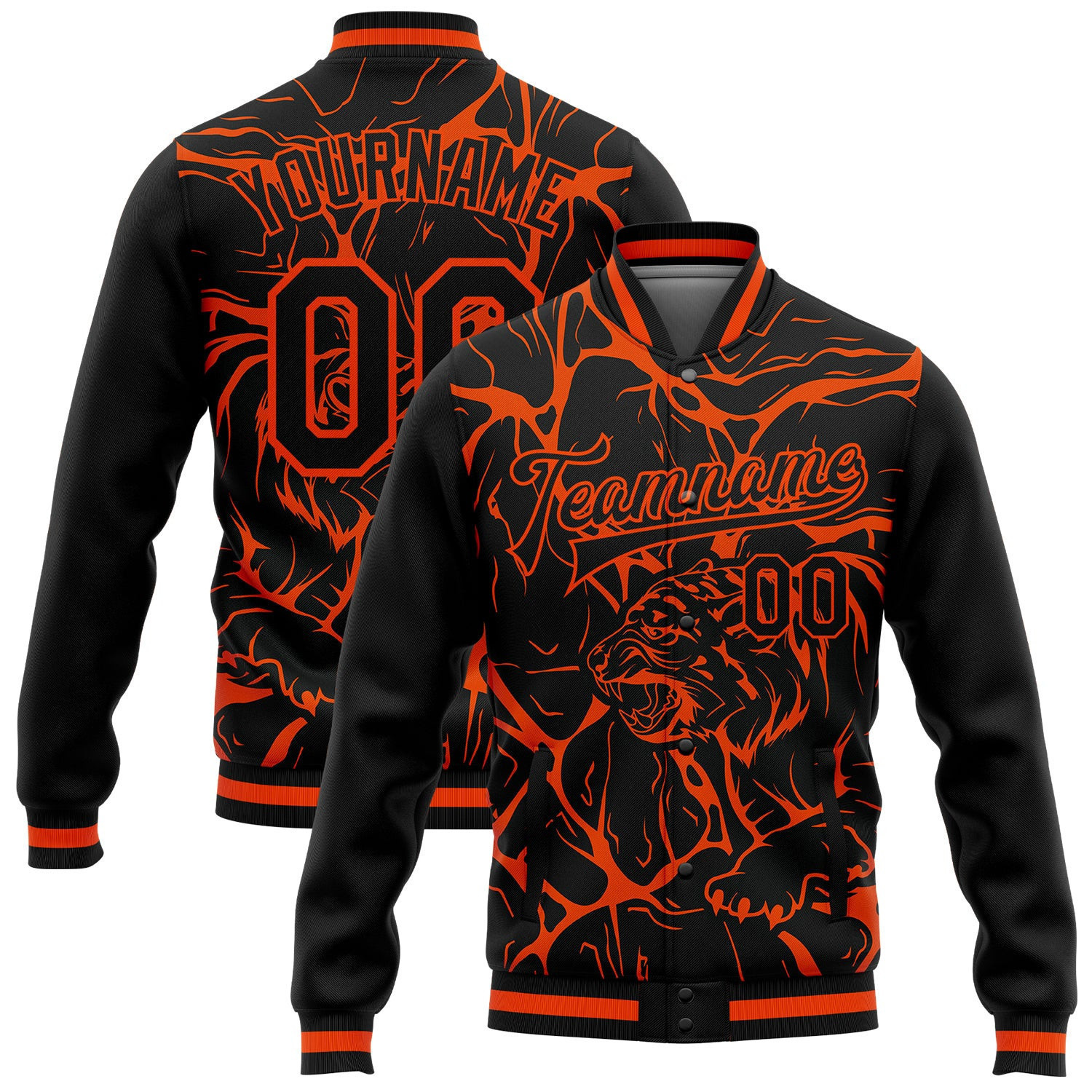 Network Jacket Custom Black Orange Abstract Network And Tiger 3d Pattern Design Bomber ...