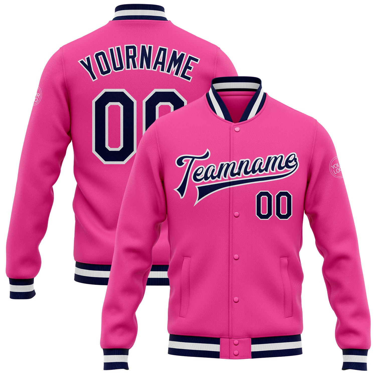 Form Tr570 Custom Pink Navy-white Bomber Full-snap Varsity Letterman Jacket ...