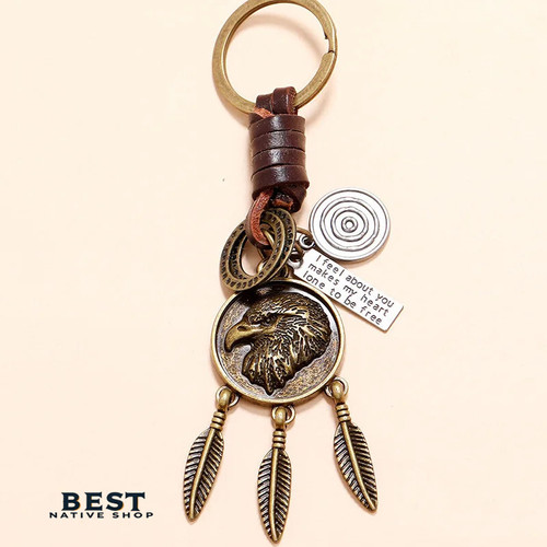 Handmade Eagle Keychain Vintage Style American Style Alloy Keychain Personalized Car Leather Keyring Hand Woven Accessories