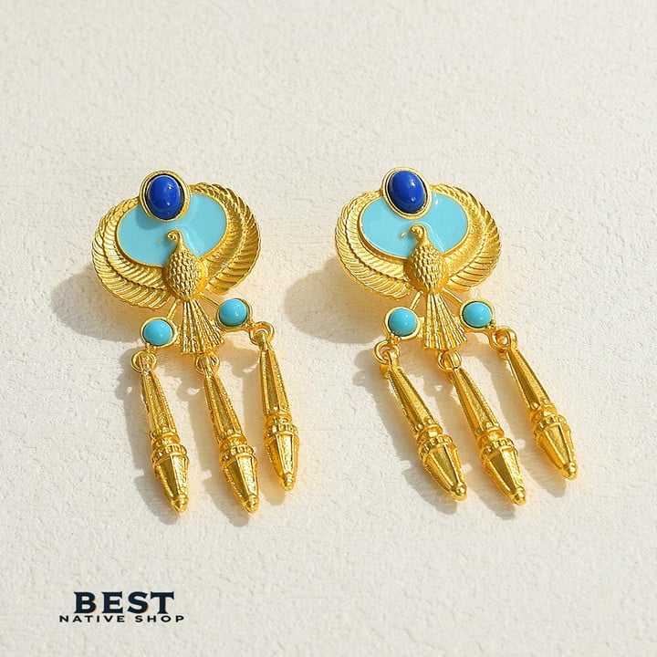 Personality Gold Color Drop Oil Eagle Tassel Earrings for Women Retro Egyptian Trident Dangle Earrings Ethnic Style Jewelry