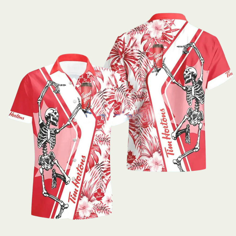 Tim Hortons Skeleton Dancing Happy Hawaiian Shirt - Konosbog - Lilybelli