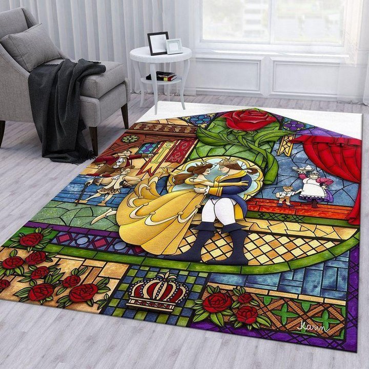 Wdw Decor Rugs Disney Beauty And The Beast Stained Glass Area Rug Living Room Decor ...