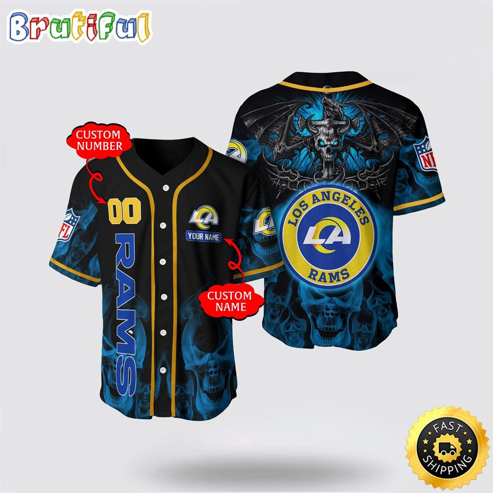 NFL Los Angeles Rams Baseball Jersey 3D Personalized Skull ...