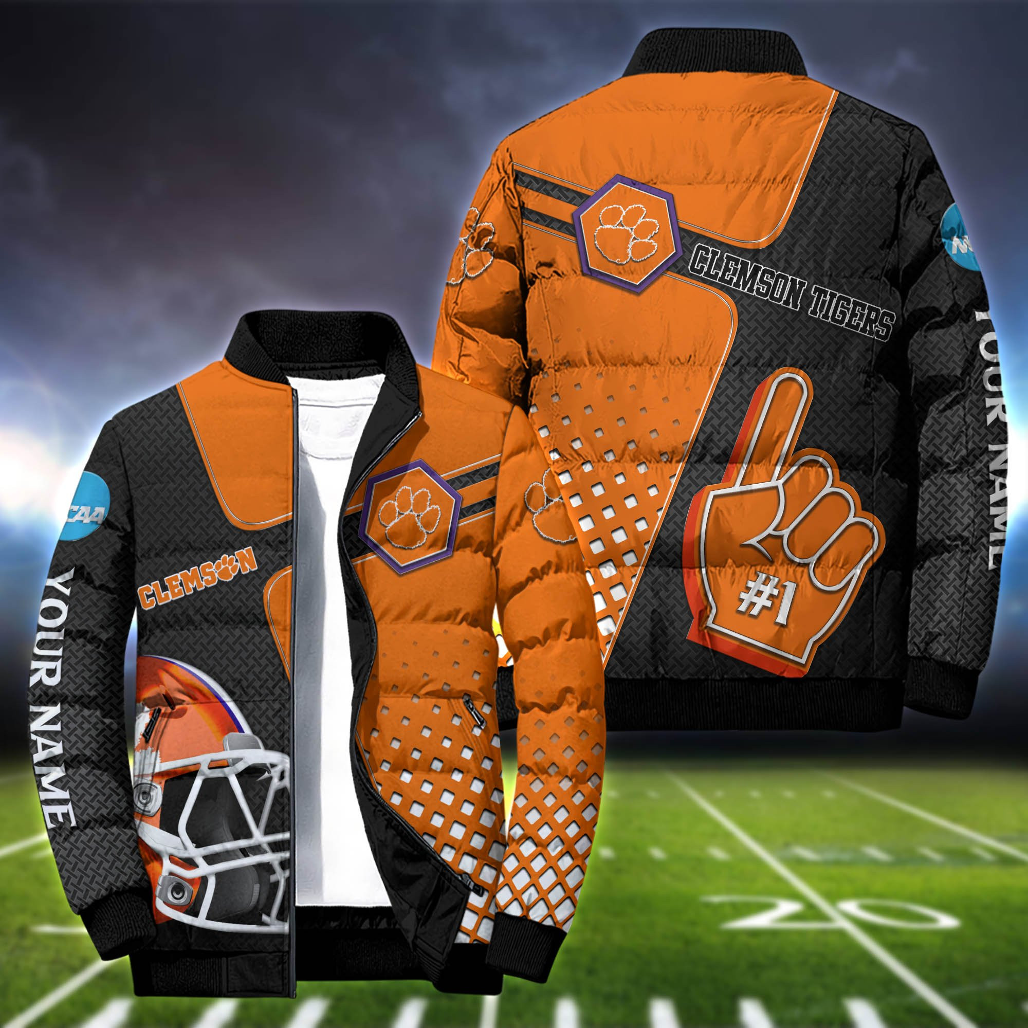 52667 Clemson Tigers Puffer Jacket Personalized Your Name, Sport Team Puffer ...