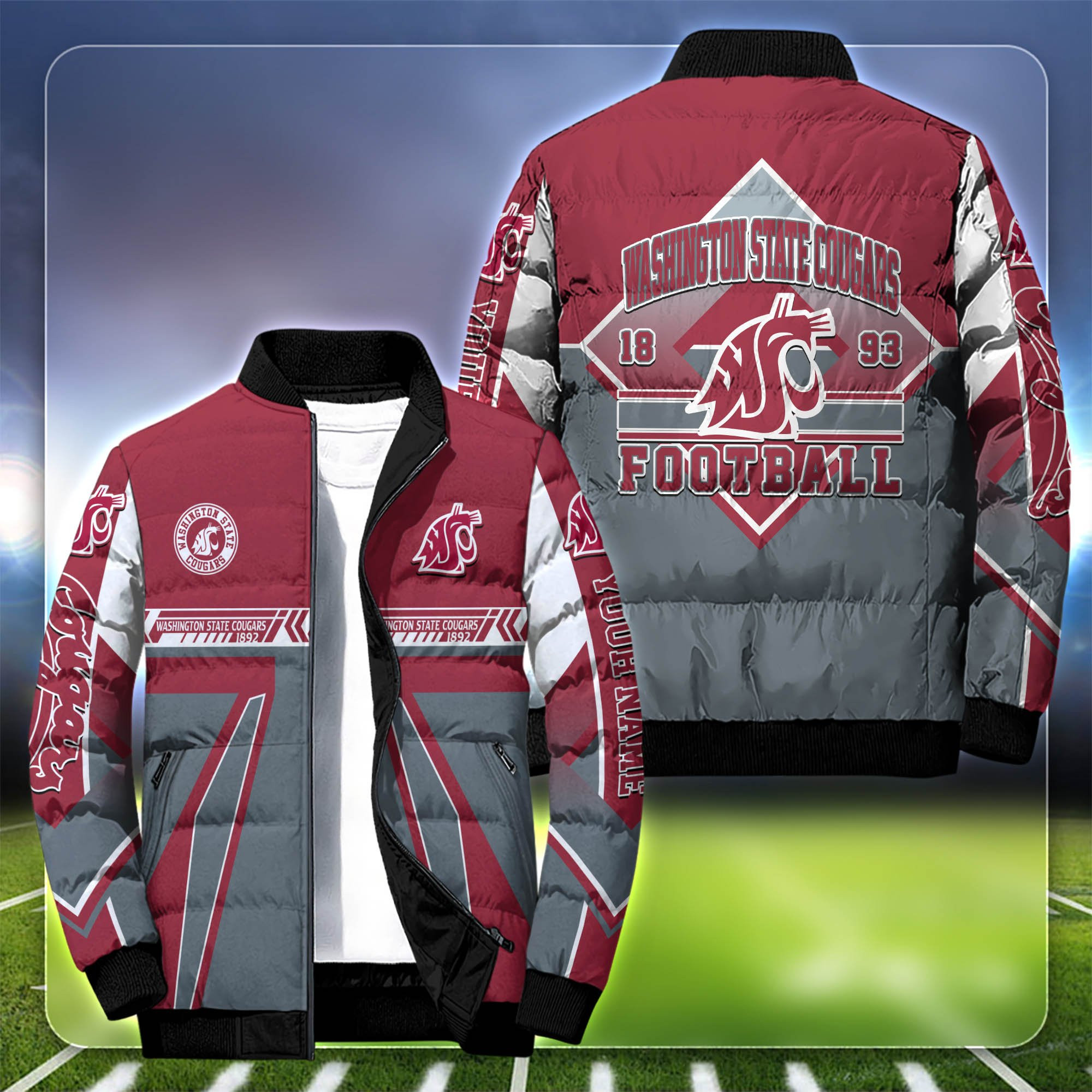 Jacket State Band Washington State Cougars Puffer Jacket Customized Your Name, Jacket For ...