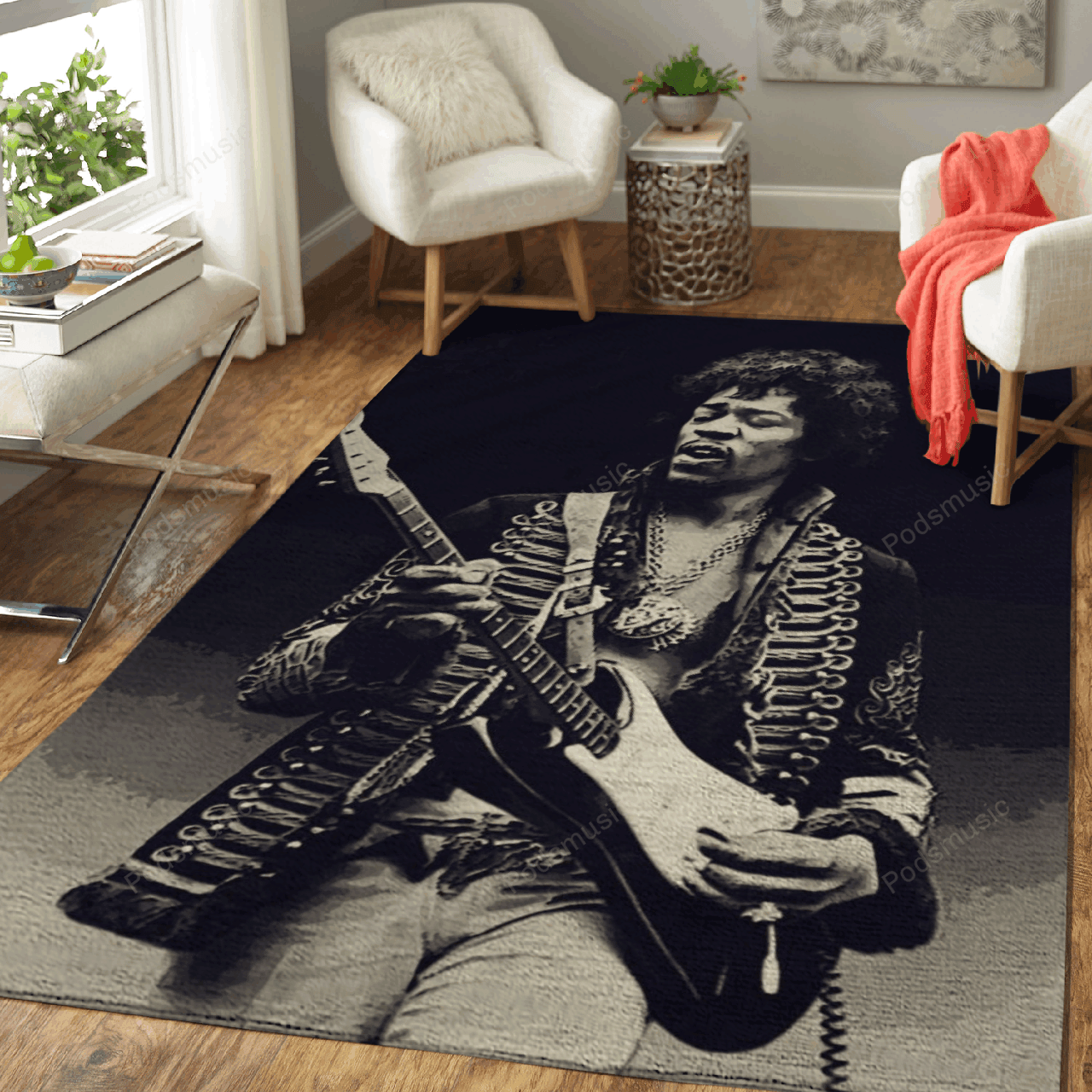 Jimi Hendrix With A Guitar Music Artist Art For Fans Area Rug Living ...