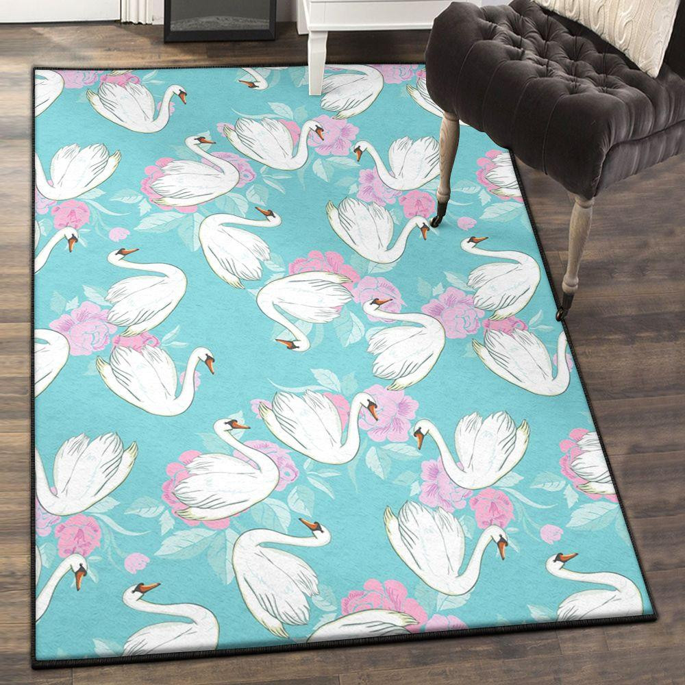 Swan Area Rugs For Living Room, Floral Swan Pattern Rug - AER0212 ...