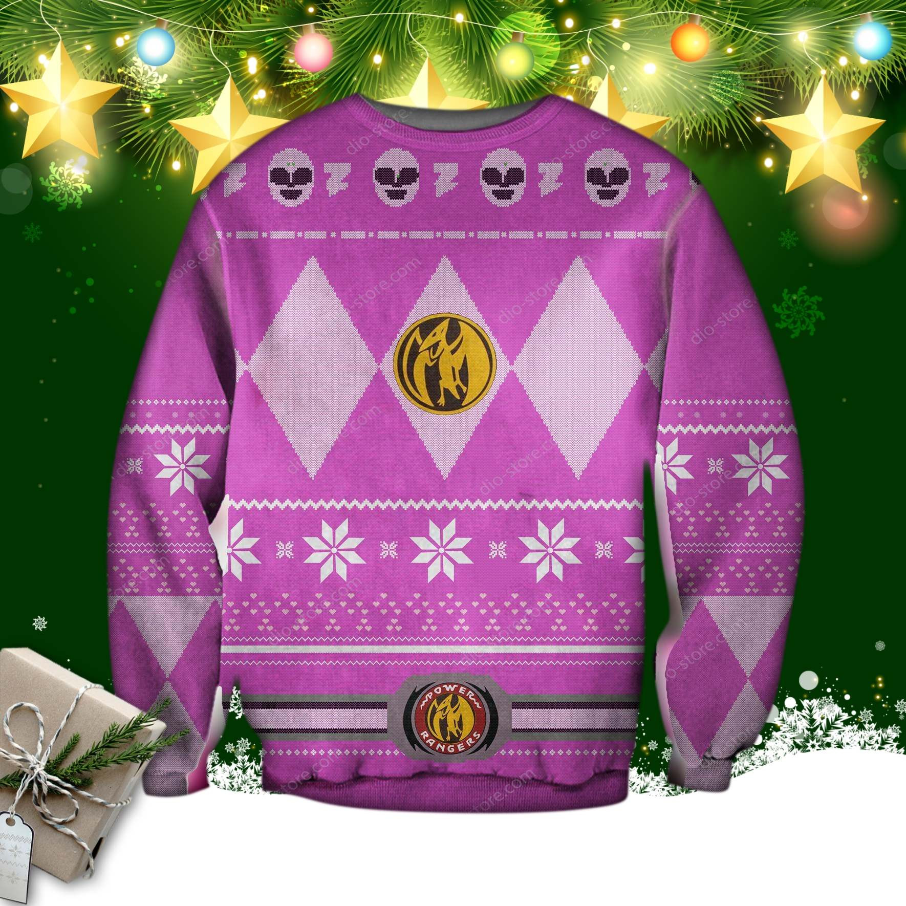 Pink Power Rangers Knitting Pattern 3d Pink Print Ugly Sweater ...