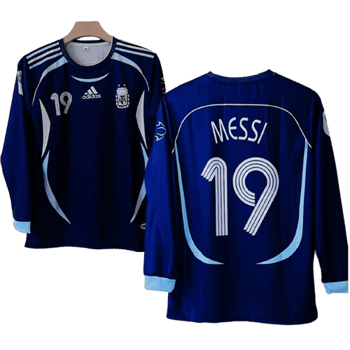 Lionel Messi Argentina 2006-07 Away Men Long Sleeves Jersey - Blue