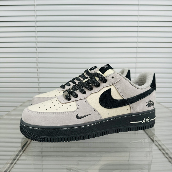 Stussy x Nike Air Force 1 Light Gray Black Shoes Sneakers