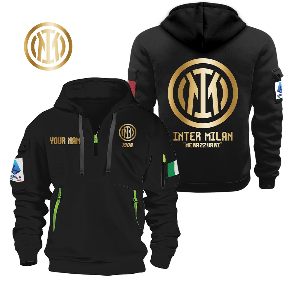 Inter Milan Gold Logo Quarter Zip Hoodie