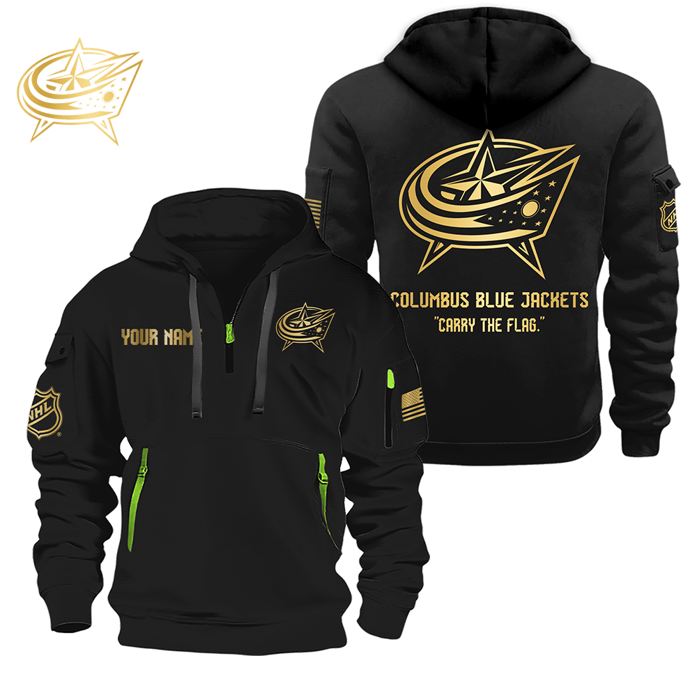 NHL Columbus Blue Jackets Gold Logo Quarter Zip Hoodie