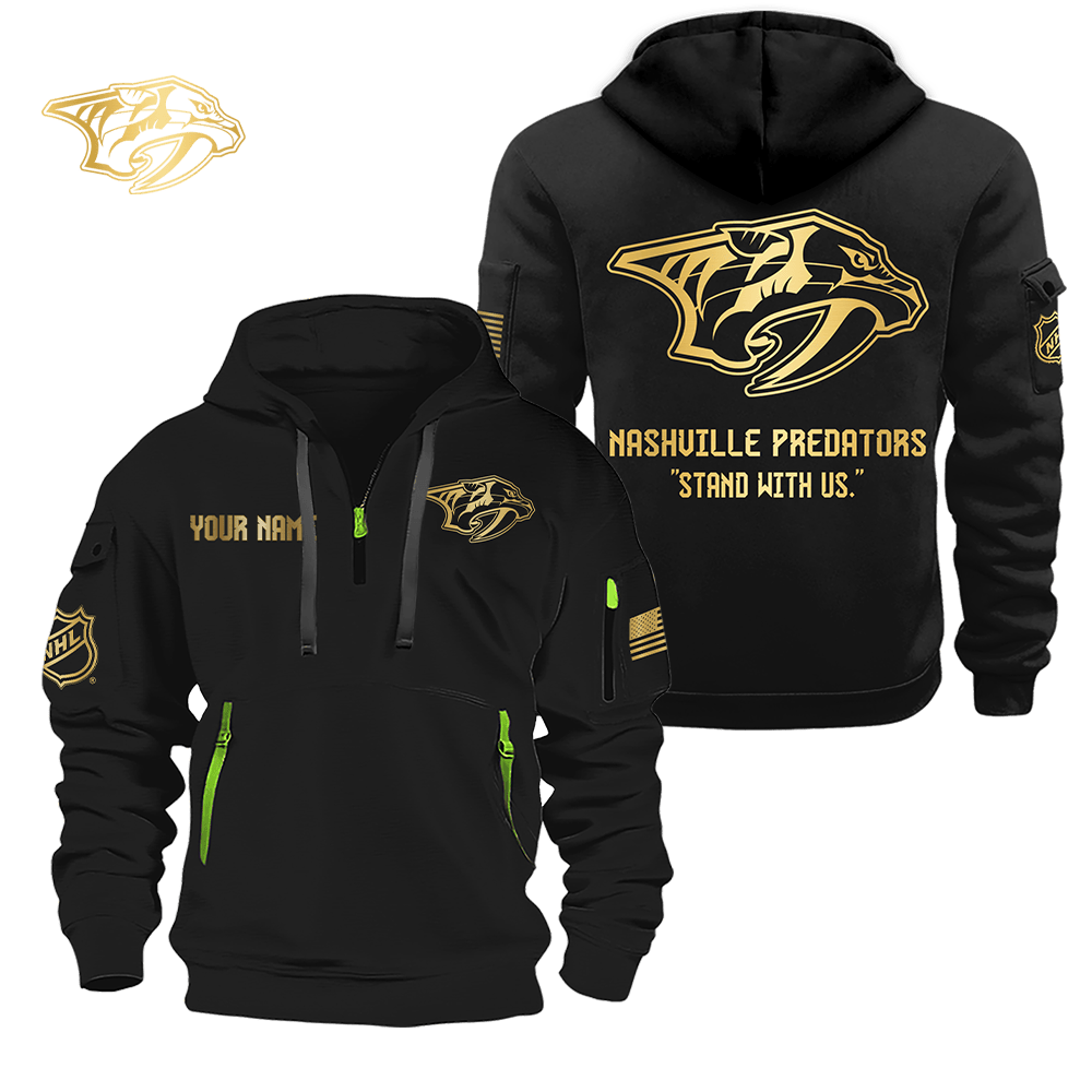 NHL Nashville Predators Gold Logo Quarter Zip Hoodie