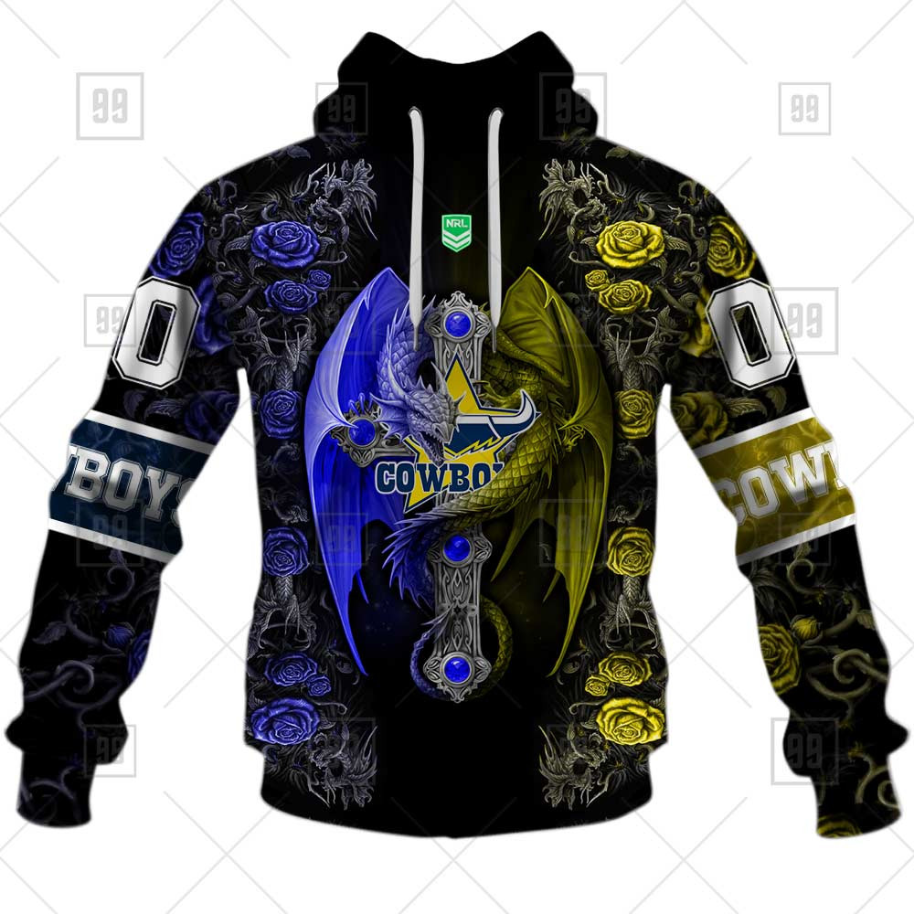 North Queensland Cowboys NRL Dragon Rose Design Shirts