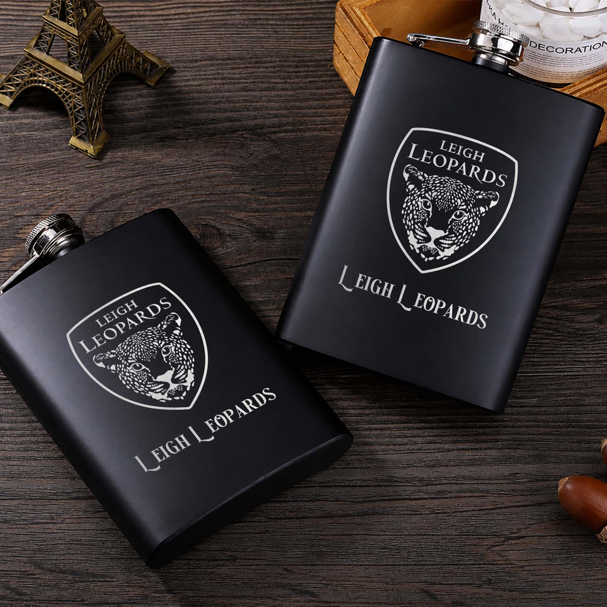 Leigh Leopards Hip flask V1 8OZ - 237ml