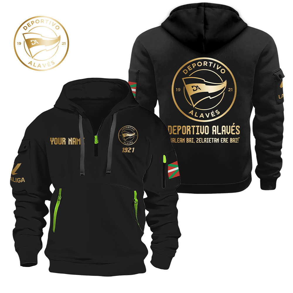 Deportivo Alavés Gold Logo Quarter Zip Hoodie