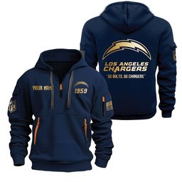 Los Angeles Chargers Gold Logo Design Quarter Zip Hoodie