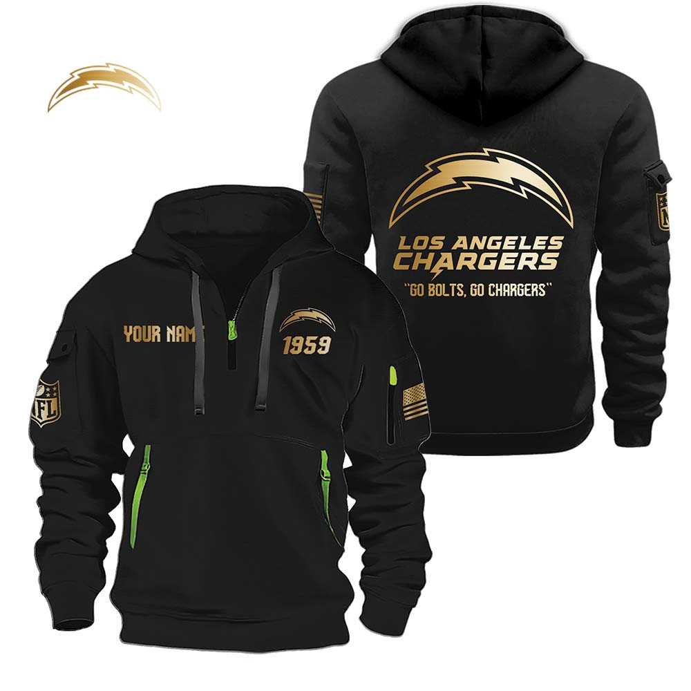 Los Angeles Chargers Gold Logo Design Quarter Zip Hoodie