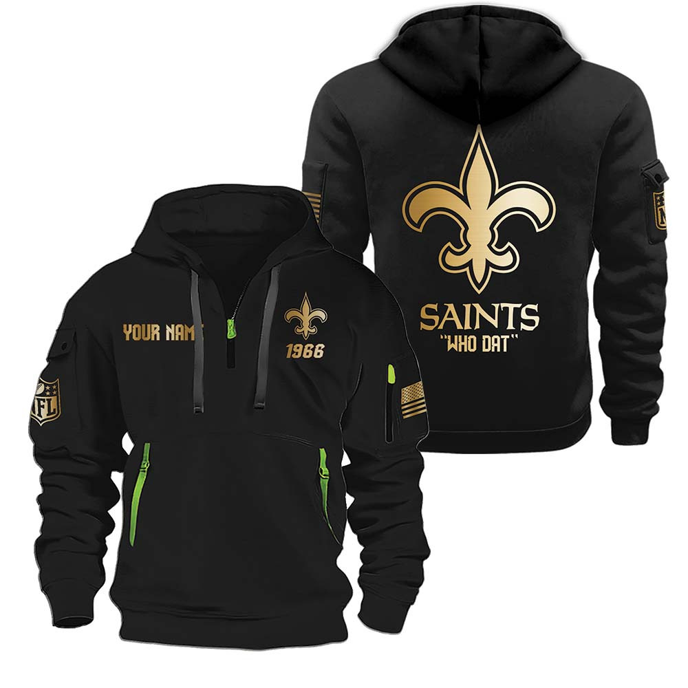 New Orleans Saints Gold Logo Design Quarter Zip Hoodie