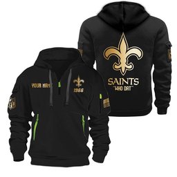 New Orleans Saints Gold Logo Design Quarter Zip Hoodie
