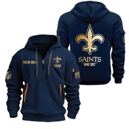 New Orleans Saints Gold Logo Design Quarter Zip Hoodie