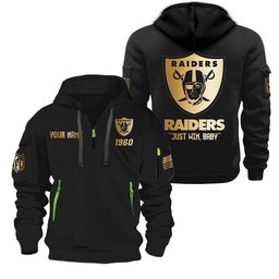 Las Vegas Raiders Gold Logo Design Quarter Zip Hoodie