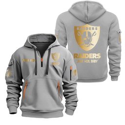 Las Vegas Raiders Gold Logo Design Quarter Zip Hoodie