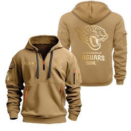 Jacksonville Jaguars Gold Logo Design Quarter Zip Hoodie