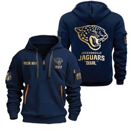 Jacksonville Jaguars Gold Logo Design Quarter Zip Hoodie